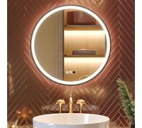GANPE Espejo con Sensor LED, Redondo de inducción Corporal, iluminación Regulable, antivaho, IP44, Impermeable, montado en la Pared (Marco Redondo, 60 cm)