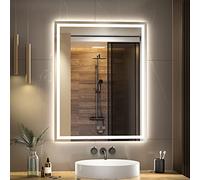GANPE Espejo de baño LED, Espejo de Maquillaje montado en la Pared, 6500 K LED de Alto Lumen antiniebla, IP44 Resistente al Agu Vertical y Horizontal (70_x_90_cm)