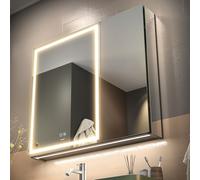 GANPE Gabinete de Espejo de baño de iluminación led, con Enchufe y USB, Gabinete de Aluminio a Prueba de Niebla y Ajuste de Color, antioxidante y fácil de Instalar(75 x 70 cm)
