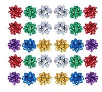 GANPUB 50 lazos coloridos de regalo de 1 pulgada, mini lazos de Navidad, lazos metálicos de estrellas, regalos de fiesta, lazos adhesivos para regalos de vacaciones, lazos para el día de San Valentín