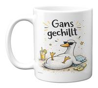 Gans gechillt Tasse, Lustiges Enten, Motiv mit Sonnenbrille am Strand