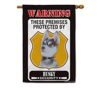 Ganshan Bi Bandera de bienvenida con texto en inglés "These Premises Protected by Husky House" para casa de campo exterior, 28 x 40 pulgadas, doble cara