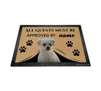 Ganshan Bi Divertido perro caniche maltés bienvenido felpudo todos los huéspedes deben ser aprobados alfombra de piso felpudo personalizado decoración del hogar regalo para amantes de los perros 27.5
