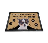 Ganshan Bi Divertido perro chihuahua felpudo de bienvenida todos los huéspedes deben ser aprobados felpudo personalizado felpudo decoración del hogar regalo para amantes de los perros 27.5 "x 17.7