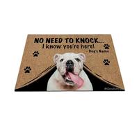 Ganshan Bi Felpudo personalizado con divertido perro bulldog blanco alfombra de bienvenida no hay necesidad de golpear Sé que estás aquí regalo para amantes de los perros 23.6" x 15.7", estilo 1