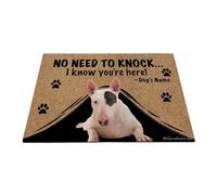 Ganshan Bi Felpudo personalizado con divertido perro toro terrier tapete de bienvenida sin necesidad de vencer Sé que estás aquí Regalo para los amantes de los perros 23,6 pulgadas x 15,7 pulgadas,