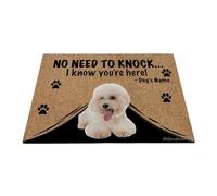 Ganshan Bi Felpudo personalizado con perro divertido Bichon Fresco maltés bienvenida alfombra no hay necesidad de golpear Sé que estás aquí regalo para amantes de los perros 23.6" X 15.7", estilo 1