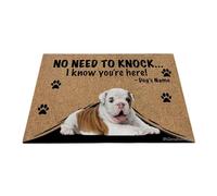 Ganshan Bi Felpudo personalizado con perro divertido Bulldog inglés alfombra de bienvenida no hay necesidad de golpear Sé que estás aquí regalo para amantes de los perros 35.4" x 23.6", estilo 2