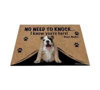 Ganshan Bi Felpudo personalizado con perro divertido Bulldog inglés alfombra de bienvenida no hay necesidad de golpear Sé que estás aquí regalo para amantes de los perros 35.4" x 23.6", estilo 4