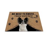 Ganshan Bi Felpudo personalizado con perro divertido Papillon alfombra de bienvenida no hay necesidad de llamar Sé que estás aquí regalo para amantes de los perros 35.4" x 23.6", estilo 3