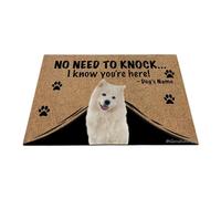 Ganshan Bi Felpudo personalizado con perro divertido Samoyedo alfombra de bienvenida no hay necesidad de golpear Sé que estás aquí regalo para amantes de los perros 23.6" X 15.7", estilo 2