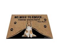 Ganshan Bi Felpudo personalizado con perro divertido Shetland Sheepdog Bienvenido alfombra del piso No hay necesidad de golpear Sé que estás aquí regalo para amantes de los perros 27.5" x 17.7",