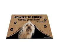 Ganshan Bi Felpudo personalizado con perro divertido Yorkie alfombra de bienvenida no hay necesidad de llamar Sé que estás aquí regalo para amantes de los perros 23.6" x 15.7", estilo 1