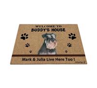 Ganshan Bi Personalizado blanco y negro miniatura schnauzer perro bienvenida alfombra divertida mascotas patas felpudo bienvenido a casa de perro regalo para amantes de los perros 27.5 "x 17.7"