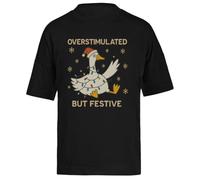 Ganso Feliz Feliz Navidad Camiseta Extragrande Holgada Negra Unisex Unisex Black tee Baggy Oversized T-Shirt