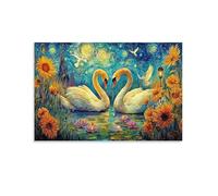 Gansos en Noches Estrelladas Individual Gansos Van Gogh Girasoles Arte Para Paredes De La Casa Arte Resistente A La Decoloración Impresión De Office Canvas Punto Focal Decoración 16x24inch(40x60cm)