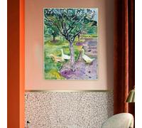 Gansos en un huerto, 1911, de Edvard Munch. Lienzo impreso, póster artístico para decoración de pared en sala de estar moderna (30x40cm/Sin marco).