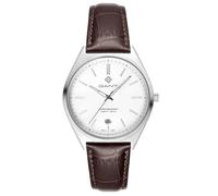 GANT Abington G201001 - Reloj de Cuarzo para Hombre, Caja de Acero Inoxidable, Correa de Piel marrón, Esfera Blanca, Fecha, 5 ATM, 41 mm
