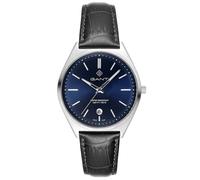 GANT Abington G201003 Reloj de cuarzo para hombre con correa de piel negra, esfera azul Sunray, caja de acero inoxidable plateada, 41 mm, 5 ATM