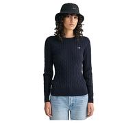 GANT Cable elástico de algodón con Cuello en C Suéter, Azul Noche, L para Mujer