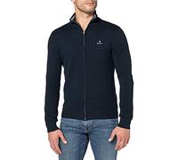 GANT Cárdigan de algodón Pique con Cremallera Suéter, Azul Noche, XXXL para Hombre