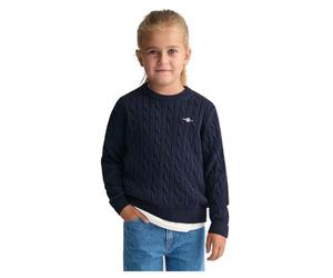 GANT Cotton Cable Shield Crew Suéter pulóver, Evening Blue, 122-128 Infantil Unisex