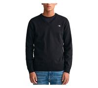 GANT Cuello en V de algodón Suéter, Negro, L para Hombre