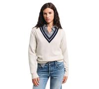 GANT Cuello en V en Contraste Suéter pulóver, Crema, XL para Mujer