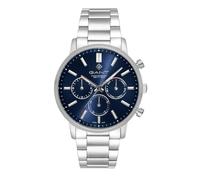 GANT G191002 Easthill Day-Date - Reloj de hombre para hombre, correa de acero inoxidable plateado, esfera azul Sunray, movimiento de cuarzo, cristal mineral, 42 mm, 5 ATM