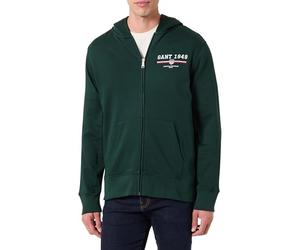 GANT Graphic Full Zip Hoodie Sudadera con Capucha, tartán Verde, L Hombre, Tartán Verde, L