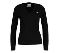 Gant Jersey elástico de algodón con Cuello en V para Mujer, Negro, XL