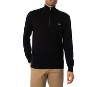 GANT Media Cremallera de algodón clásico Suéter pulóver, Negro, M para Hombre