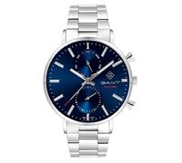 Gant Naples-IPB - Reloj de pulsera para hombre con 3 manos, circular, día y fecha, diámetro de la caja de 43,5 mm, esfera plateada, esfera azul, correa de metal, color azul, azul, Pulsera