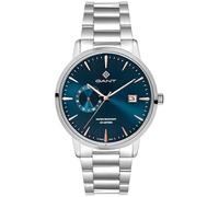 Gant Naples-IPB - Reloj de pulsera para hombre con 3 manos, fecha, día circular, diámetro de la caja de 43 mm, caja plateada, esfera denim/rosa, correa de metal, denim/rosa, Denim/Rosa, Pulsera