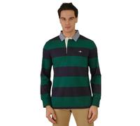 GANT Reg Chambray Stripe Heavy Rugger Camiseta, Verde Oscuro, L Hombres