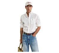 GANT Reg Cotton Linen Shirt Camisa, Blanco, L Hombres