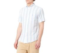 GANT Reg Cotton Linen Stripe SS Shirt Camisa, Azul (Fresh Blue), L Hombres