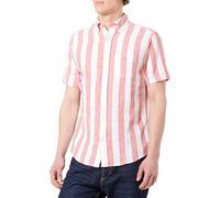 GANT Reg Cotton Linen Stripe SS Shirt Camisa, Color Rojo, L Hombres