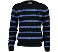 Gant Striped Cotton Cable C-Neck Pullover, Blue-Evening Blue, XL Hombre