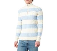 GANT Striped Cotton Cable Half Zip Suéter pulóver, Azul (Fresh Blue), 3XL para Hombre