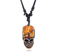 GANYKQ Collar con colgante de calavera ajustable, cuerda de cera, diseño de esqueleto punk, cadena larga para hombres y mujeres, joyería de Halloween, Resina, No es una piedra preciosa