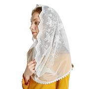 GANYKQ Mantilla Veil - Velo católico de encaje para mujer, velo de masa, velo de capilla, Blanco, as described