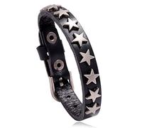 GANYKQ Pulsera de cuero vintage de aleación y estrella ancha, pulsera de joyería punk rock para mujeres y hombres, Como Se Describe, Piel de vacuno, No es una piedra preciosa