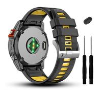 GANYUU 22 mm para Garmin Fenix 7/7 Pro/6/6 Pro/5/5 Plus Correa de reloj, correas de silicona suaves Quickfit para Forerunner 965 955/Approach S70 47 mm/Instinct 2/quatix 7 Smartwatch(Black/Yellow)