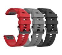 GANYUU 3 piezas para correa de reloj Garmin Fenix 5/Fenix 6/Fenix 7 de 22 mm, correas de silicona suave compatibles con correas de reloj Garmin S62/Fenix 5 PLUS(Black Red Grey)