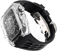 GANYUU 49 mm, 45 mm, 44 mm, kit de correa de goma transparente, para Apple Watch Ultra 2 8/7/6/5/4/SE, para hombres y mujeres, funda de reloj transparente deportiva y transpirable, repuesto, 44MM,