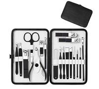 GANYUU 7/18pcs cortaúñas Set Nueva actualización Negro Acero Inoxidable Nail Cutter Sharp Pedicura Tijeras Manicura Juego de Herramientas (Color: 18pcs negro)