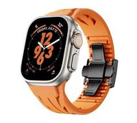 GANYUU Banda de goma fluorada para Apple Watch Correa deportiva Ultra 2 49/45/44/42mm S10 46mm 42mm Correa suave de lujo FKM Iwatch Ultra S10 9 8 7 Se 6 5 correas de reloj(O-B,S10 42mm)