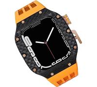 GANYUU Caja de fibra de carbono para reloj de flúor, correa de goma para Apple Watch 8/7/6/5/4/SE de 44 mm, 45 mm, 49 mm, marco de metal de titanio, bandas deportivas impermeables, cierre de acero