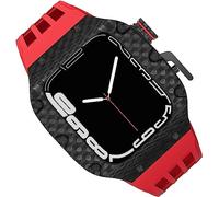 GANYUU Caja de fibra de carbono para reloj de flúor, correa de goma para Apple Watch 8/7/6/5/4/SE de 44 mm, 45 mm, 49 mm, marco de metal de titanio, bandas deportivas impermeables, cierre de acero